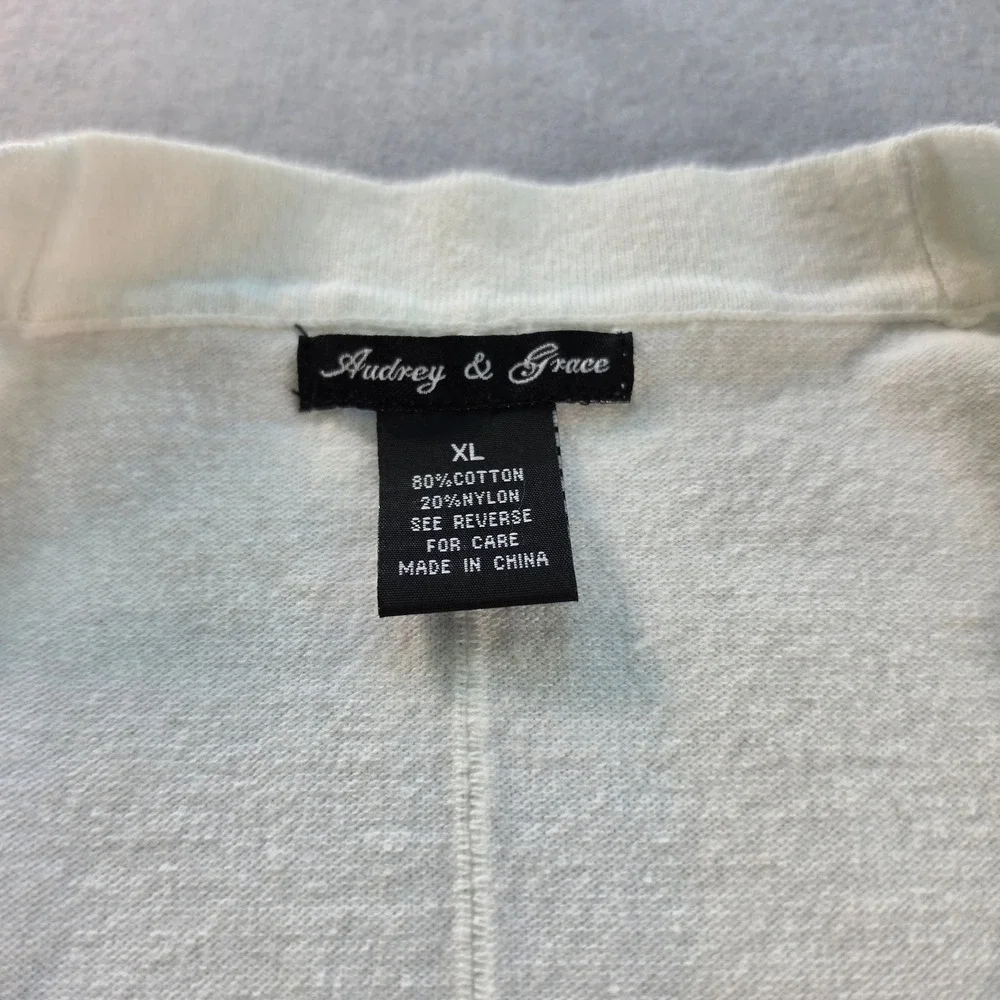 Audrey & Grace Womens XL Short Sleeve Cardigan Sweater White Casual Button Front